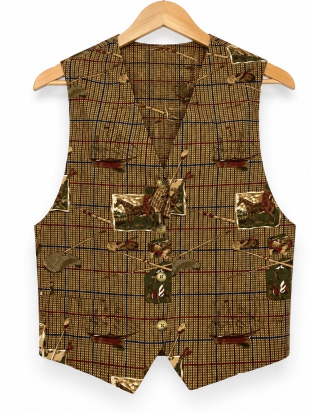 Vintage Orvis Plaid Hunting Fishing Horse Print Vest